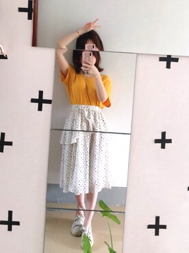 「琳酱のアイテム（スカート、ホワイト系）」を使った、Miaa酱さん（レディース・147cm）の春コーディネート