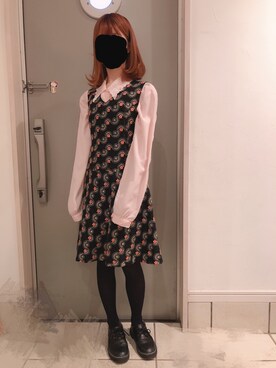 「ホンワカパッパのアイテム（シャツ/ブラウス、ピンク系）」を使った、🍵さん（レディース・153cm）の冬コーディネート