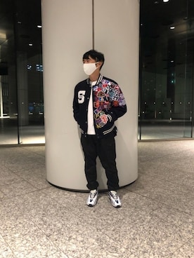「Supreme （シュプリーム）のアイテム（スタジャン）」を使った、スグオコさん（メンズ・171cm）の冬コーディネート
