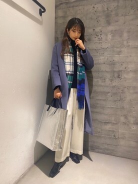 「united arrows」｜「アイテム（ノーカラーコート）」を使った、miyamotoさん（レディース・164cm）の冬コーディネート