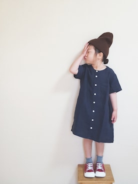 「アイテム（シャツワンピース）」を使った、kopaさん（キッズ・100cm）の春コーディネート