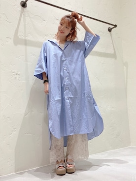 「ニコアンド」｜「アイテム（シャツワンピース）」を使った、しぶりかさん（レディース・157cm）の夏コーディネート