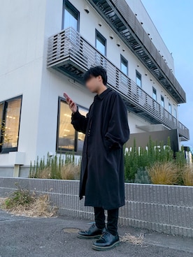 「シャリーフ(SHAREEF)」｜「アイテム（ステンカラーコート）」を使った、かにさん（メンズ・165cm）の冬コーディネート