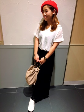 「とろみシャツ」｜「アイテム（ハンチング/ベレー帽）」を使った、Ujikoさん（レディース・158cm）の夏コーディネート