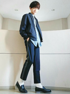 「ADAM ET ROPE'（アダムエロペ）のアイテム（MA-1）」を使った、あつしさん（メンズ・168cm）の秋コーディネート