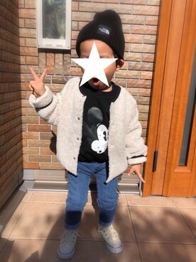 「quoti use fith（クゥオティ　ユース　フィス）のアイテム（ノーカラージャケット）」を使った、maruさん（キッズ・100cm）の冬コーディネート