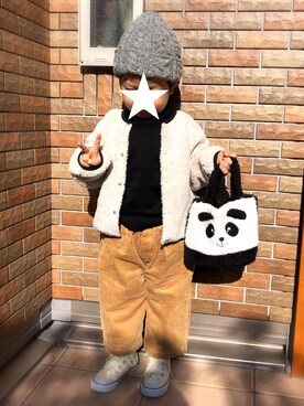 「quoti use fith（クゥオティ　ユース　フィス）のアイテム（ノーカラージャケット）」を使った、maruさん（キッズ・100cm）の冬コーディネート