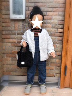 「PETIT BATEAU（プチバトー）のアイテム（サロペット/オーバーオール）」を使った、maruさん（キッズ・100cm）の冬コーディネート