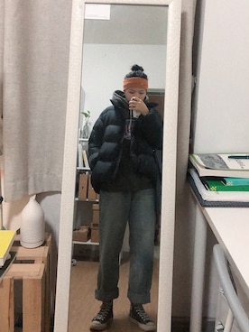 「日常」｜「アイテム（ダウンジャケット/コート）」を使った、即兴-Jさん（レディース・168cm）の冬コーディネート
