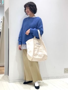 「green label relaxing（グリーンレーベルリラクシング）のSC ハイゲージ テンジク ロングスリーブ Tシャツ / ボーダー（Tシャツ/カットソー）」を使った、sato_yさん（レディース・160cm）の冬コーディネート