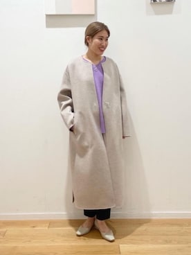 「リラックス」｜「アイテム（ノーカラーコート）」を使った、sato_yさん（レディース・160cm）の秋コーディネート