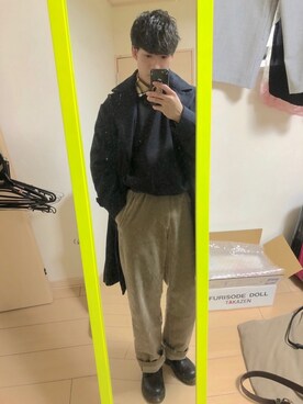 「MinoriTY（マイノリティ）のアイテム（チェスターコート）」を使った、れんれんさん（メンズ・168cm）の冬コーディネート