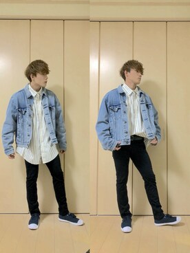 「GU（ジーユー）の（GU）スキニーフィットジーンズ（MEN ⁄ ジーンズ）」を使った、れんれんさん（メンズ・168cm）の春コーディネート