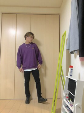 「BASQUE magenta（バスクマゼンタ）のアイテム（スウェット）」を使った、れんれんさん（メンズ・169cm）の春コーディネート