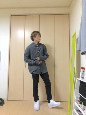 「GU（ジーユー）の（GU）スキニーフィットジーンズ（MEN ⁄ ジーンズ）」を使った、れんれんさん（メンズ・169cm）の春コーディネート