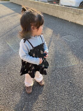 「petit main（プティマイン）のアイテム（モカシン/デッキシューズ）」を使った、mii-chanさん（キッズ・80cm）の冬コーディネート