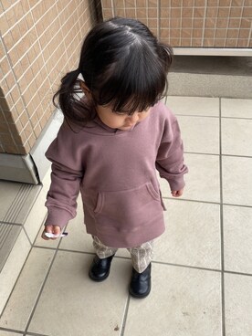 「petit main（プティマイン）のアイテム（パーカー）」を使った、mii-chanさん（キッズ・80cm）の冬コーディネート