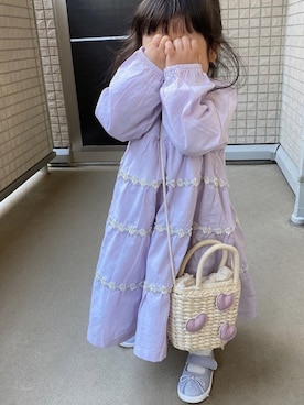 「petit main（プティマイン）のアイテム（かごバッグ）」を使った、mii-chanさん（キッズ・80cm）の冬コーディネート