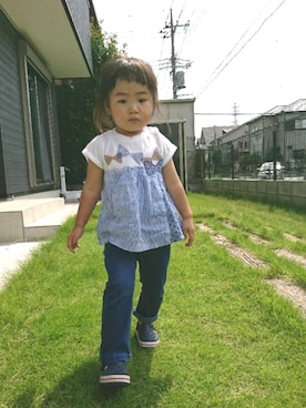 「MIKI HOUSE（ミキハウス）のアイテム（ワンピース）」を使った、m.sさん（キッズ・80cm）の秋コーディネート