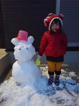 「present（プレゼント）のアイテム（帽子）」を使った、m.sさん（キッズ・80cm）の冬コーディネート