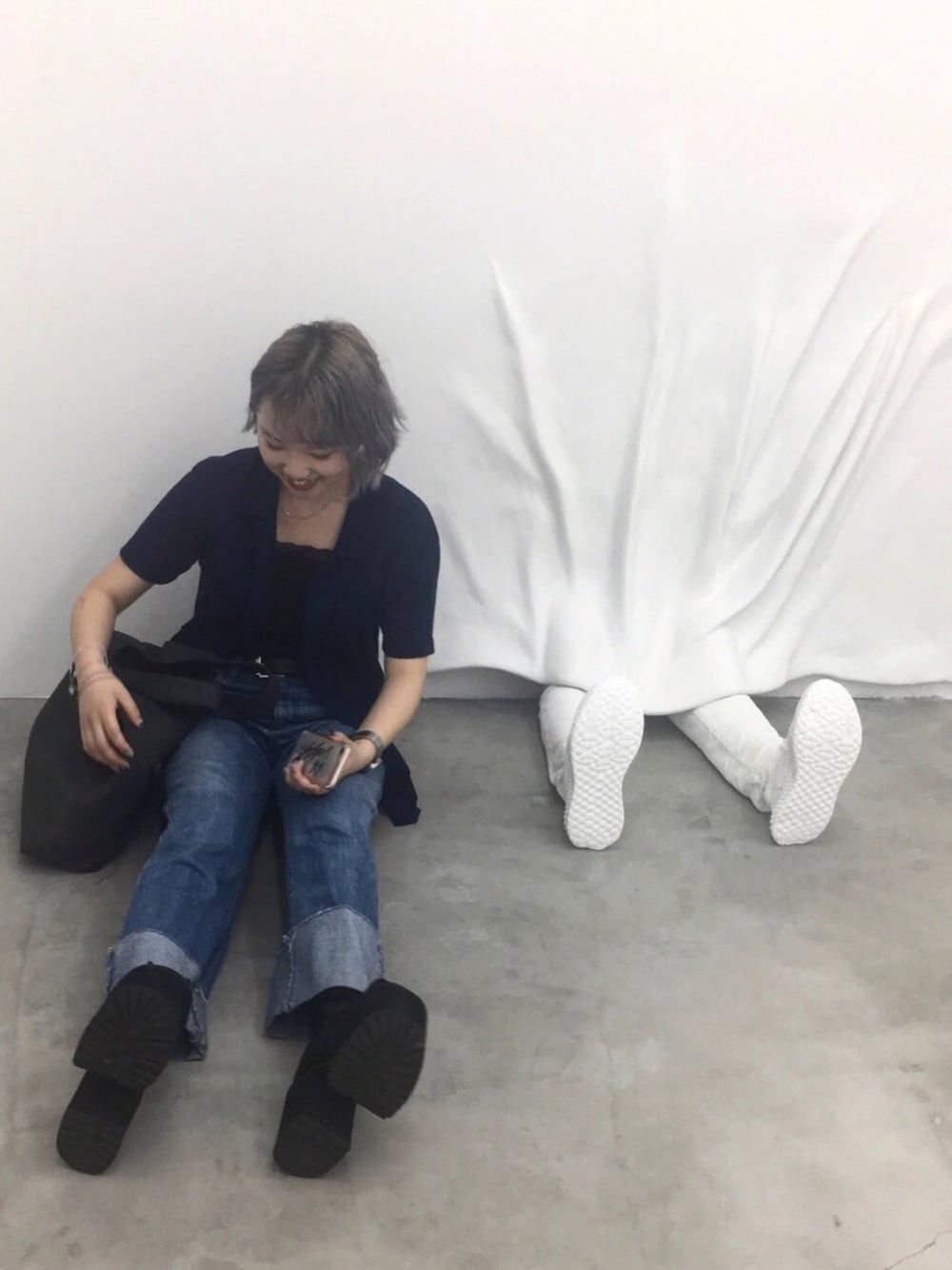 「シンプルコーデ、古着、vintage、オトナカジュアル、シャツスタイル、デニム、開襟シャツ、厚底シューズ、カジュアルコーデ、モード」｜「VINTAGEのアイテム（デニムパンツ、ブルー系）」を使った、Chimakiさん（レディース・157cm）の夏コーディネートの1枚目の写真