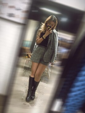 「Guess（ゲス）のアイテム（アナログ腕時計）」を使った、Lynette  Wangさん（レディース・172cm）の春コーディネート