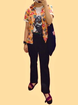 「アロハシャツ」｜87さん（レディース・153cm）の夏コーディネート