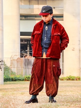 「DECHO ×ANACHRONORMのアイテム」を使った、阿金R.Jin🇹🇼さん（メンズ・166cm）の冬コーディネート