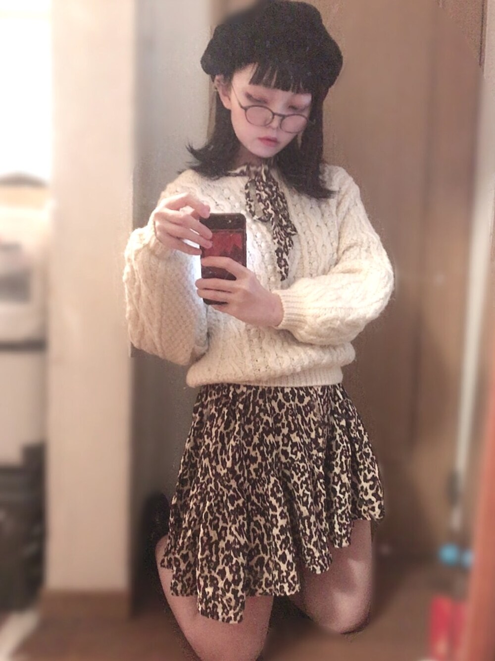 「メガネ女子、秋のマイ旬スタイル、低身長コーデ、韓国ファッション、ootd」｜「古着のアイテム（ニット/セーター、ホワイト系）」を使った、kumiさん（レディース・153cm）の秋コーディネートの1枚目の写真
