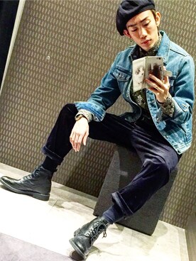 「BRONX（ブロンクス）のアイテム（帽子）」を使った、うっしーさん（メンズ・167cm）の秋コーディネート