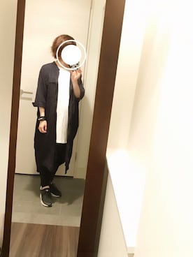 「ネイビー×ホワイト」｜「アイテム（シャツワンピース）」を使った、mamamakさん（レディース・151cm）の春コーディネート