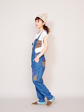 「ボーイッシュ」｜「アイテム（つなぎ/オールインワン）」を使った、ゆかりさん（レディース・161cm）の春コーディネート