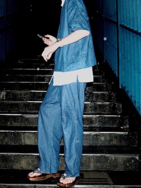 「古着のアイテム（トップス、ブルー系）」を使った、RIKuさん（メンズ・177cm）の春コーディネート