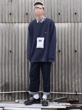 「GLOBAL WORK（グローバルワーク）のアイテム（デニムパンツ、ブルー系）」を使った、RIKuさん（メンズ・177cm）の春コーディネート