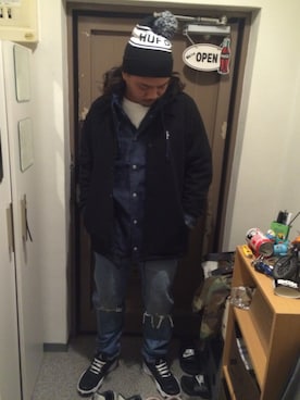 「ドラフトリーバイス」｜「アイテム（ニットキャップ/ビーニー）」を使った、HIGHLIFESUPPLY さん（メンズ・175cm）の秋コーディネート