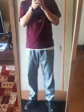 「WEGO（ウィゴー）のWEGO/アクセ付きアンサンブルジャガードTシャツ（Tシャツ/カットソー、レッド系）」を使った、そらさん（メンズ）の夏コーディネート