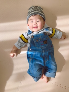 「Wrangler（ラングラー）のアイテム（オールインワン・サロペット）」を使った、KotaMashi6さん（キッズ・70cm）の秋コーディネート