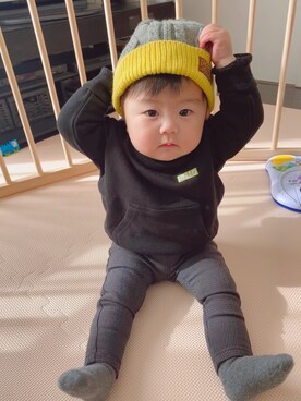 「9ヶ月」｜「アイテム（帽子）」を使った、KotaMashi6さん（キッズ・70cm）の冬コーディネート