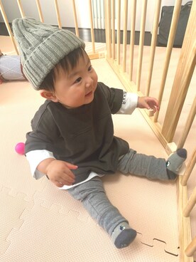 「9ヶ月」｜「アイテム（ニットキャップ/ビーニー）」を使った、KotaMashi6さん（キッズ・70cm）の冬コーディネート