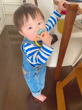 「Wrangler（ラングラー）のアイテム（オールインワン・サロペット）」を使った、KotaMashi6さん（キッズ・70cm）の春コーディネート