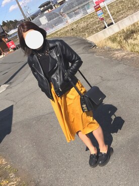 「nice claup」｜「アイテム（ライダースジャケット）」を使った、にのみや ゆうきさん（レディース・156cm）の春コーディネート