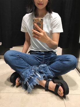 「Teva（テバ）のTeva / プラットフォーム ユニバーサル（サンダル）」を使った、SHIORIさん（レディース・161cm）の夏コーディネート