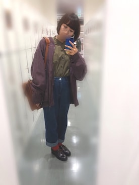 「古着好きな人と繋がりたい」｜「アイテム（ブルゾン）」を使った、aoaoiさん（レディース・155cm）の秋コーディネート