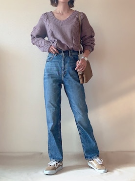 「ハイウエストストレートジーンズ」｜「アイテム（アクセサリー）」を使った、0810.asさん（レディース・163cm）の秋コーディネート