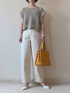 「イエローバッグ」｜「アイテム（パンプス）」を使った、0810.asさん（レディース・163cm）の春コーディネート
