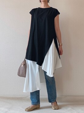 「ハイウエストストレートジーンズ」｜「アイテム（ワンピース/ドレス）」を使った、0810.asさん（レディース・163cm）の夏コーディネート