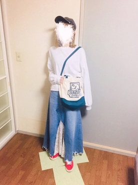 「niko and...（ニコアンド）のメンテンBIGBIG Ｔシャツ【niko and ...】（Tシャツ/カットソー）」を使った、fuu-saya*ii*さん（レディース・164cm）の春コーディネート