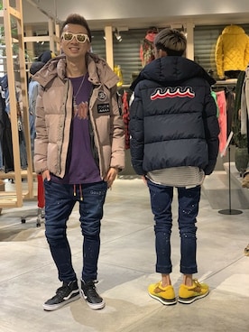 「muta（ムータ）のアイテム（ダウンジャケット/コート）」を使った、izakazuさん（メンズ・178cm）の秋コーディネート