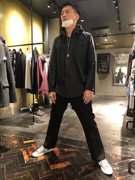 「ISAMU KATAYAMA BACKLASH（イサムカタヤマバックラッシュ）のアイテム（ライダースジャケット）」を使った、izakazuさん（メンズ・178cm）の秋コーディネート