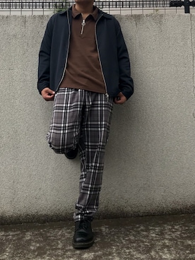「チェック柄に恋してる」｜「アイテム（カーゴパンツ）」を使った、みやさん（メンズ・172cm）の秋コーディネート